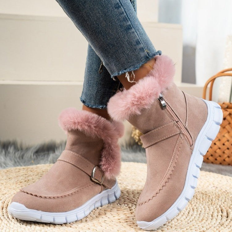 Winter Warm Thickened Solid Color Plush Ankle Boots