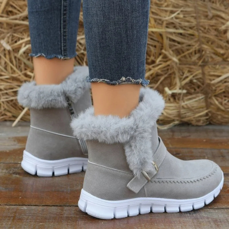 Winter Warm Thickened Solid Color Plush Ankle Boots