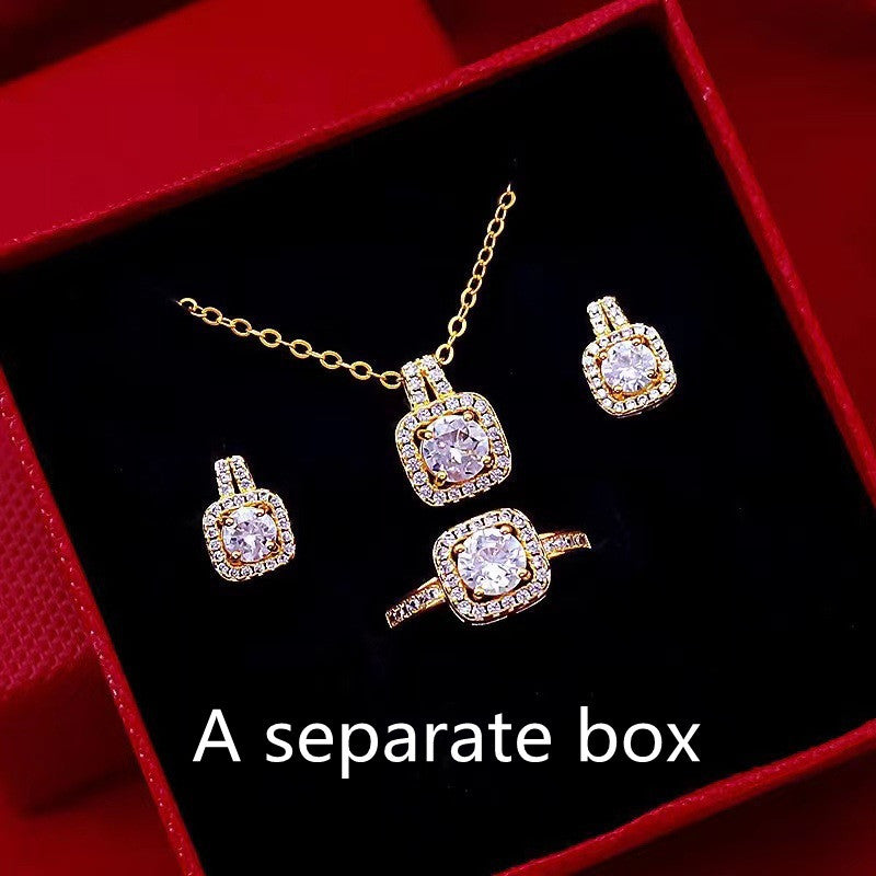 Zircon Gem Pendant Chain Choker Jewelry Set