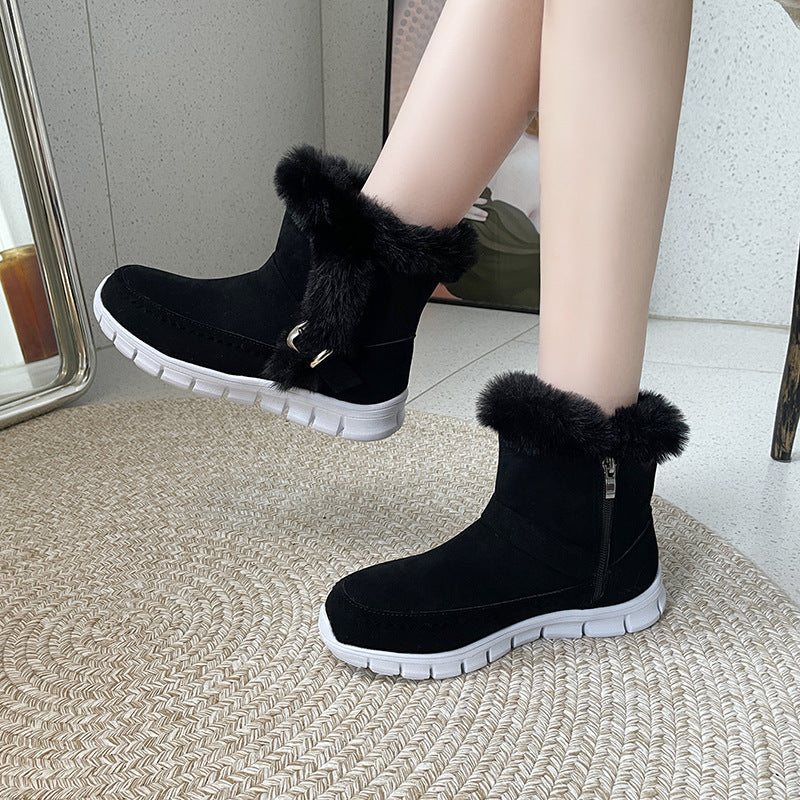 Winter Warm Thickened Solid Color Plush Ankle Boots