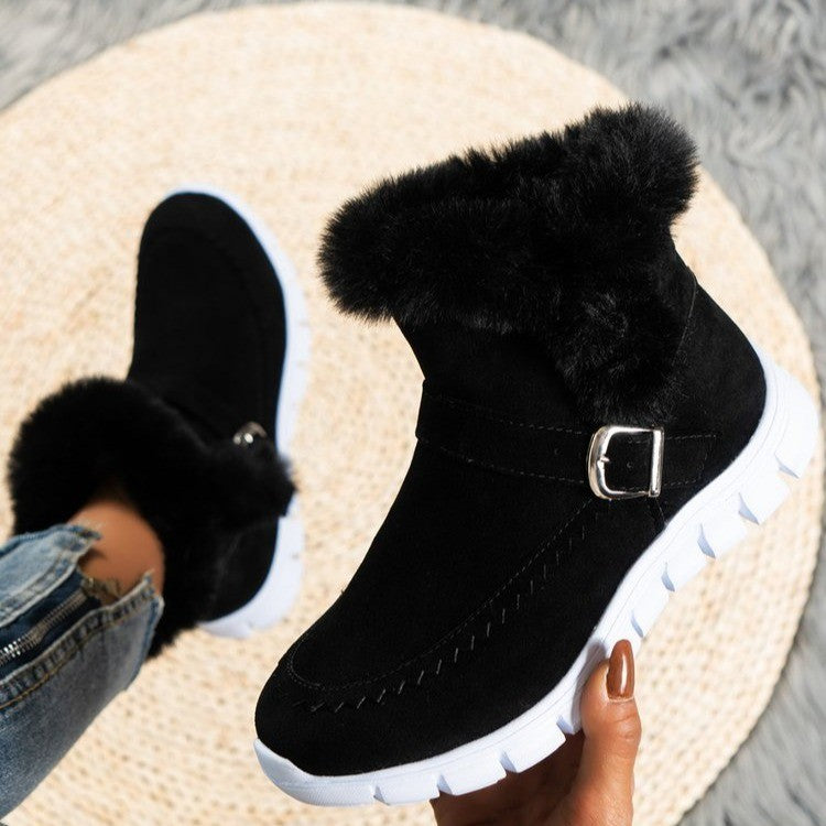 Winter Warm Thickened Solid Color Plush Ankle Boots