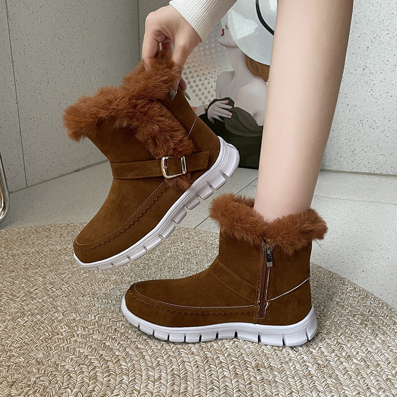 Winter Warm Thickened Solid Color Plush Ankle Boots