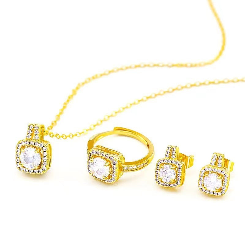 Zircon Gem Pendant Chain Choker Jewelry Set