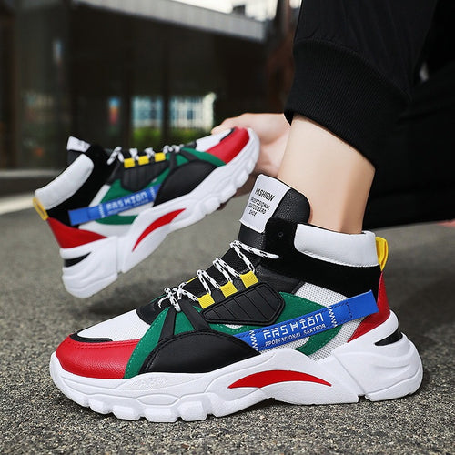 High-top Men's Lace-up Color-matching Sneakers