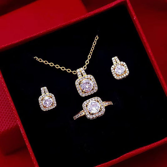 Zircon Gem Pendant Chain Choker Jewelry Set