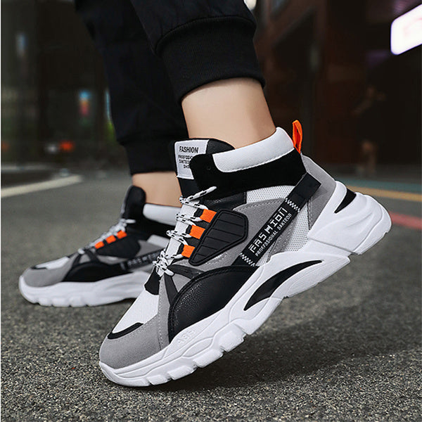 High-top Men's Lace-up Color-matching Sneakers
