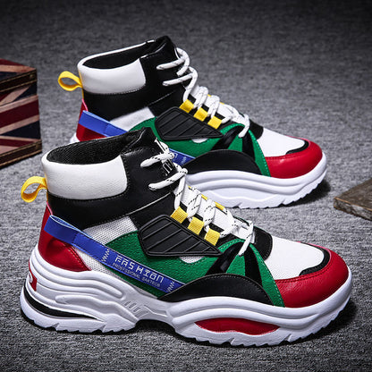 High-top Men's Lace-up Color-matching Sneakers