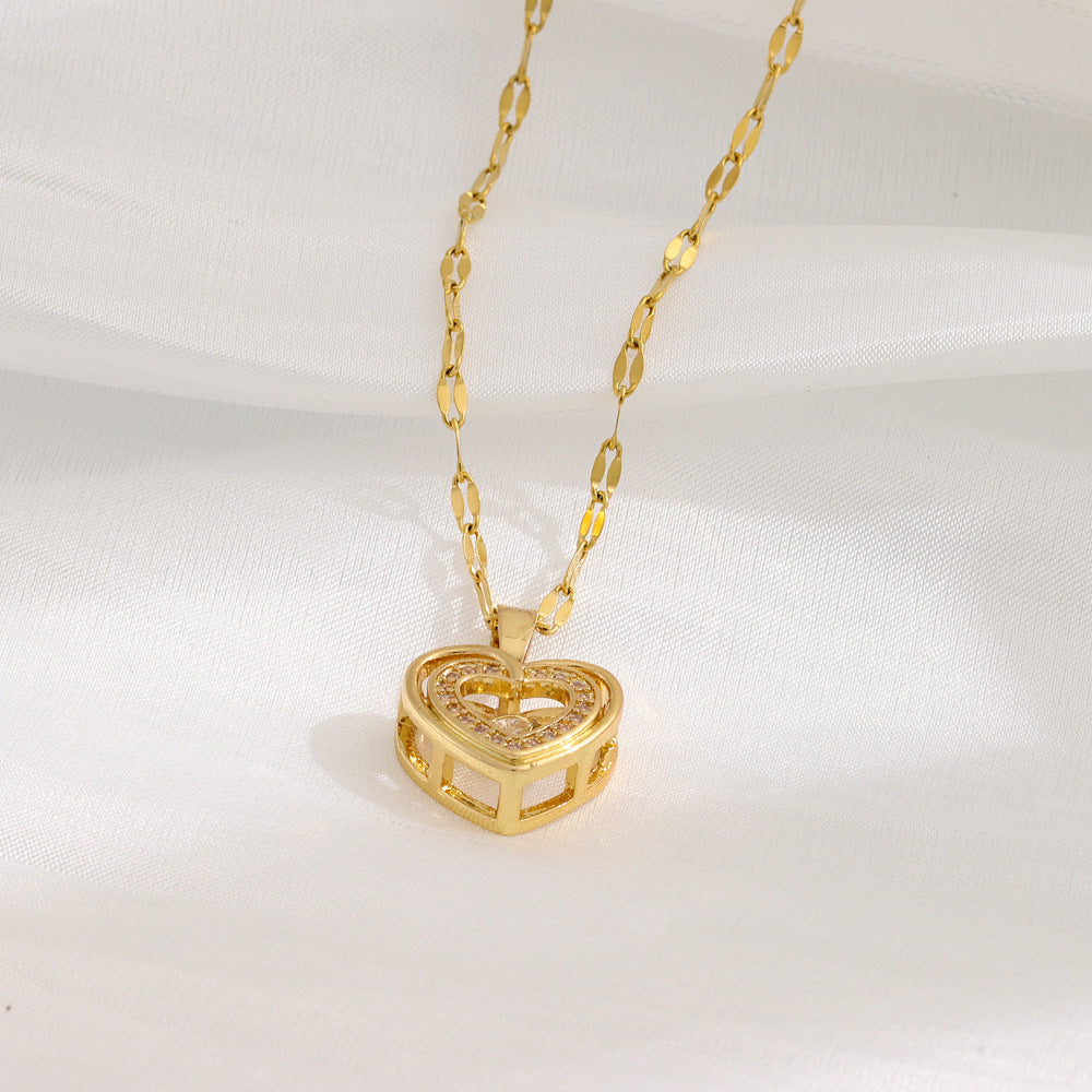 Rhinestones Titanium Steel Pendant Double-layer Love Necklace