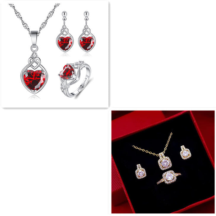 Zircon Gem Pendant Chain Choker Jewelry Set