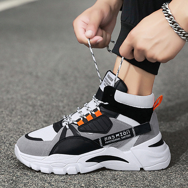 High-top Men's Lace-up Color-matching Sneakers