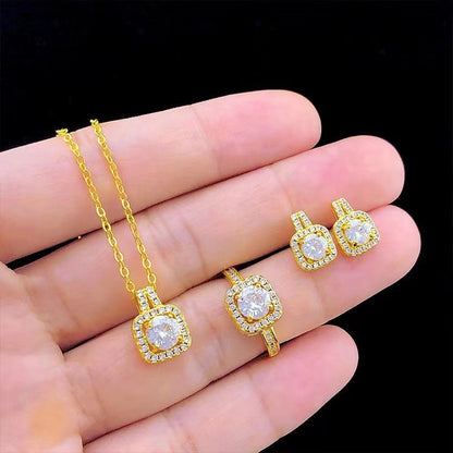 Zircon Gem Pendant Chain Choker Jewelry Set
