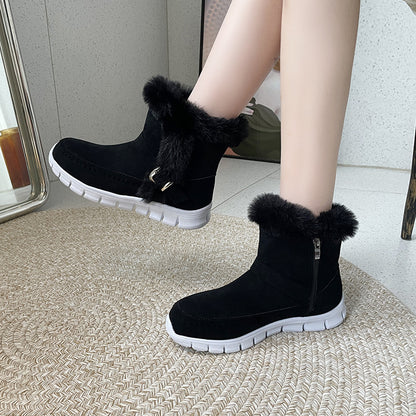 Winter Warm Thickened Solid Color Plush Ankle Boots