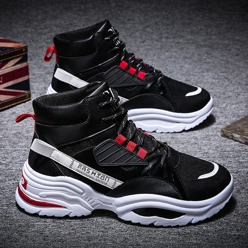 High-top Men's Lace-up Color-matching Sneakers