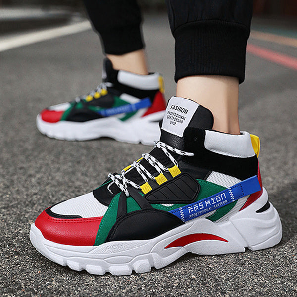 High-top Men's Lace-up Color-matching Sneakers