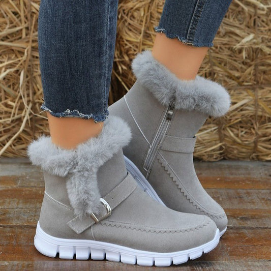 Winter Warm Thickened Solid Color Plush Ankle Boots