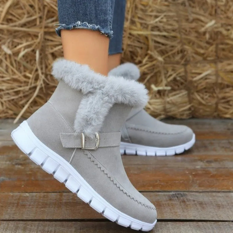 Winter Warm Thickened Solid Color Plush Ankle Boots